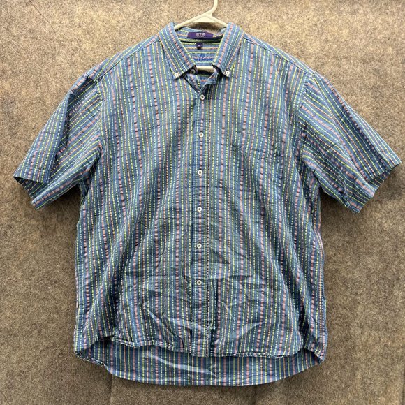 Alan Flusser Shirt Men Extra Large Adult Blue Striped Casual Button Down XL - Picture 1 of 13